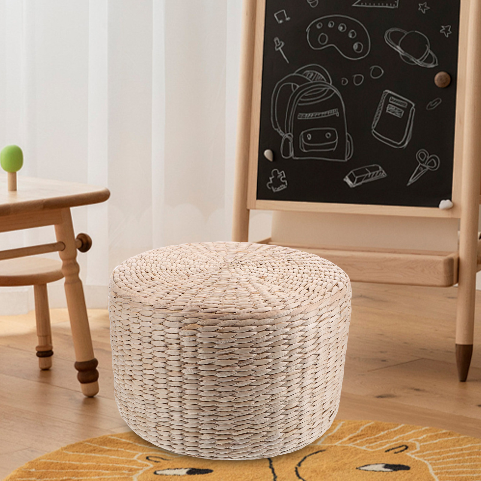 Kids Outdoor Floor Cushions - Japanese Retro Woven Straw Stool for