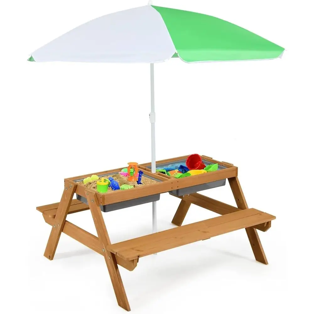 4-in-1 Wooden Sand & Water Pic - Kids Outdoor Furniture Set ulasan dan harga