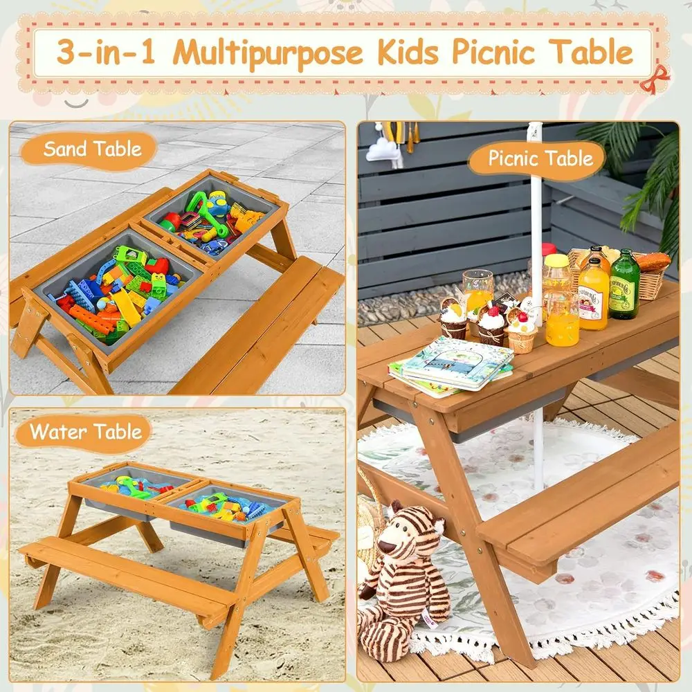 4-in-1 Wooden Sand & Water Pic - Kids Outdoor Furniture Set ulasan dan harga
