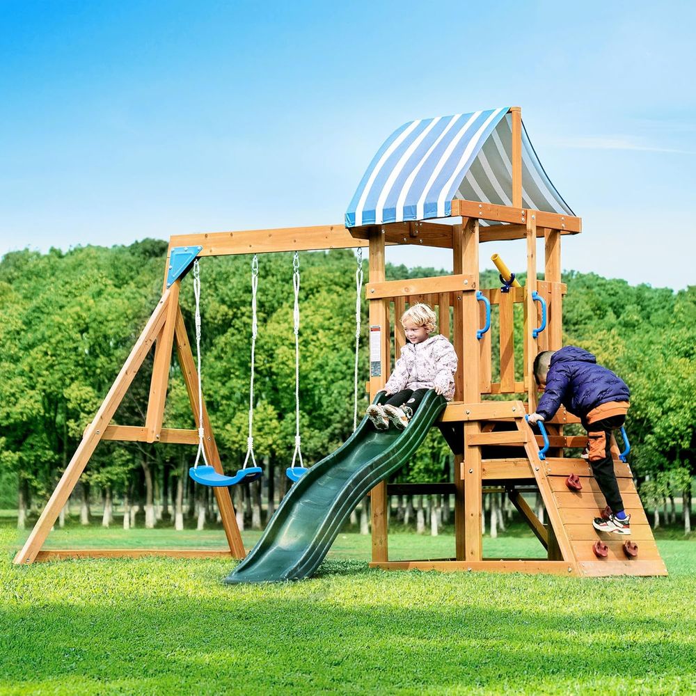Swing ts or ackyard, Wooden Sw - Kids Outdoor Swing And Slide ulasan dan harga