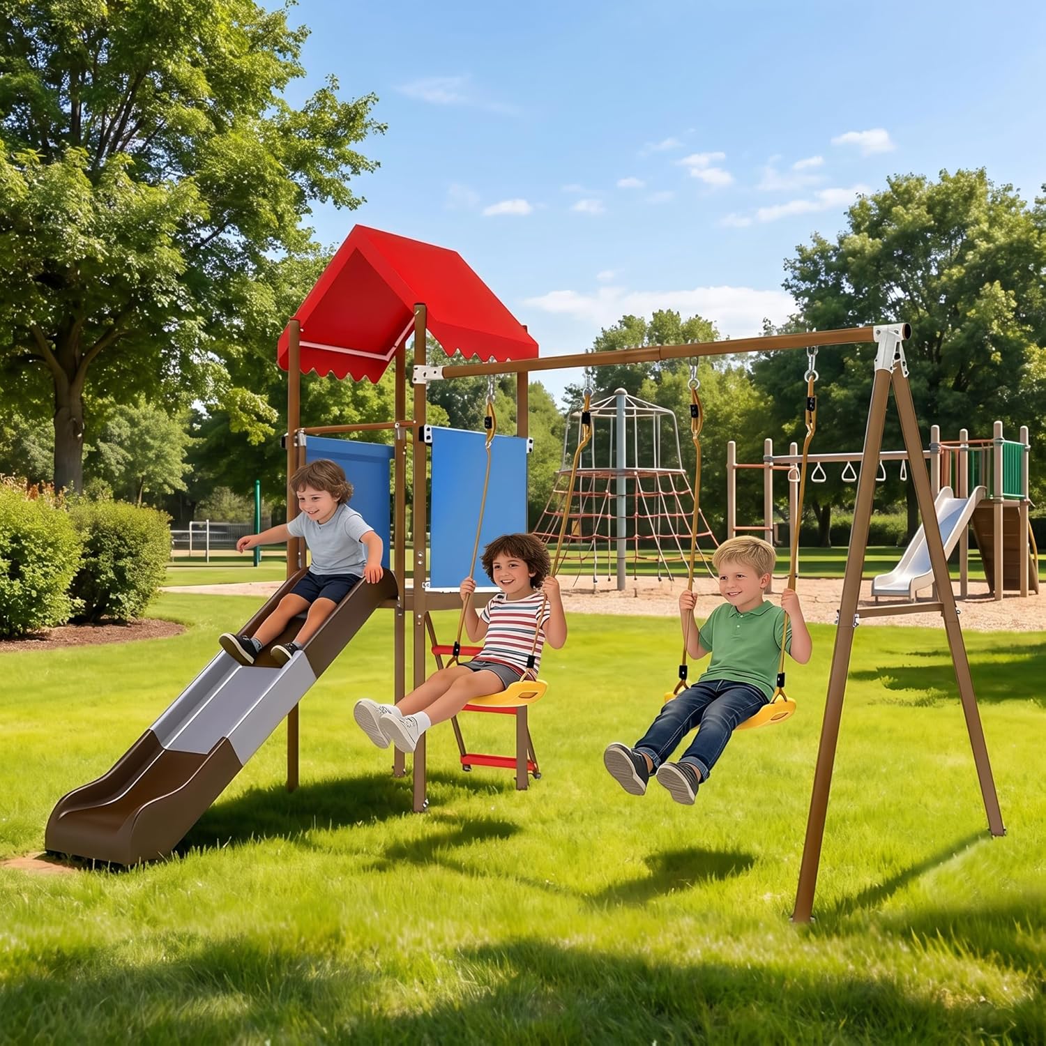 Metal Swing Set for Kids with  - Kids Outdoor Swing And Slide ulasan dan harga