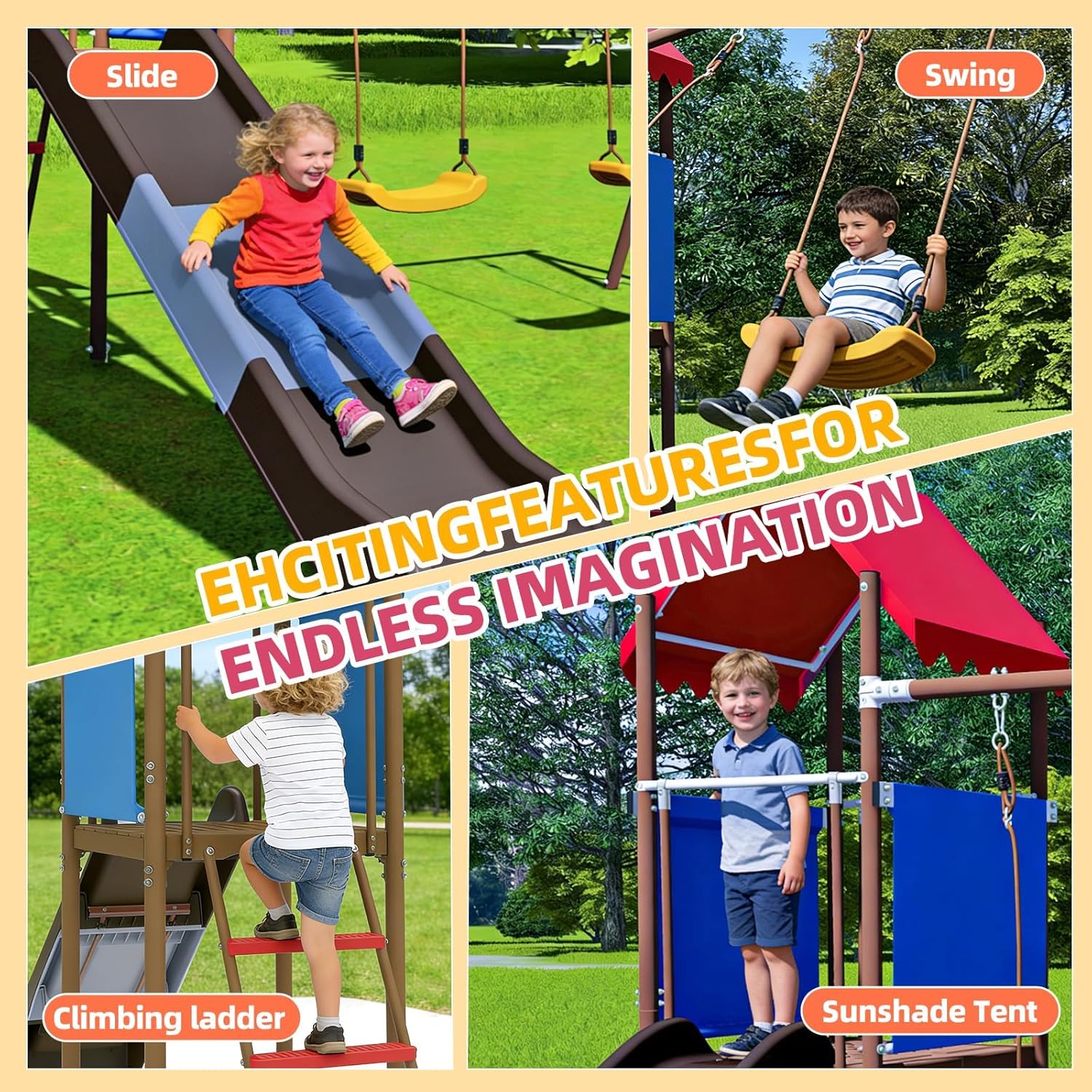 Metal Swing Set for Kids with  - Kids Outdoor Swing And Slide ulasan dan harga